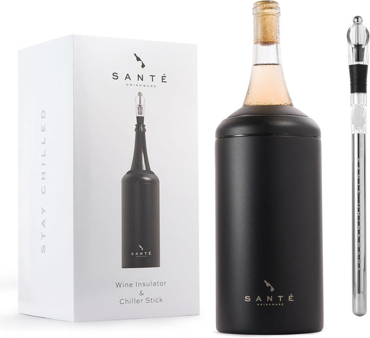SantÃ© Drinkware Wine Chiller & Stick - Keeps Wine & Champagne Chilled For Hours - Portable Insulator Includes Drip-Free Pourer and Aerator - Fits Most 750ml Bottles