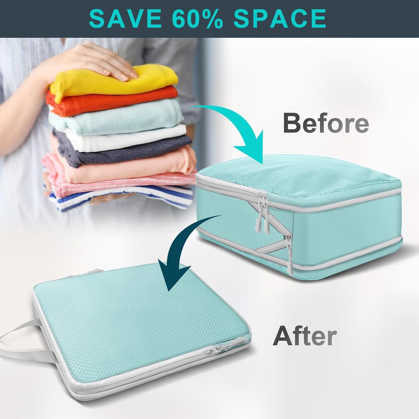 Lannvan Organizer Suitcases, Set of 8 Compression Packing Cubes, blue