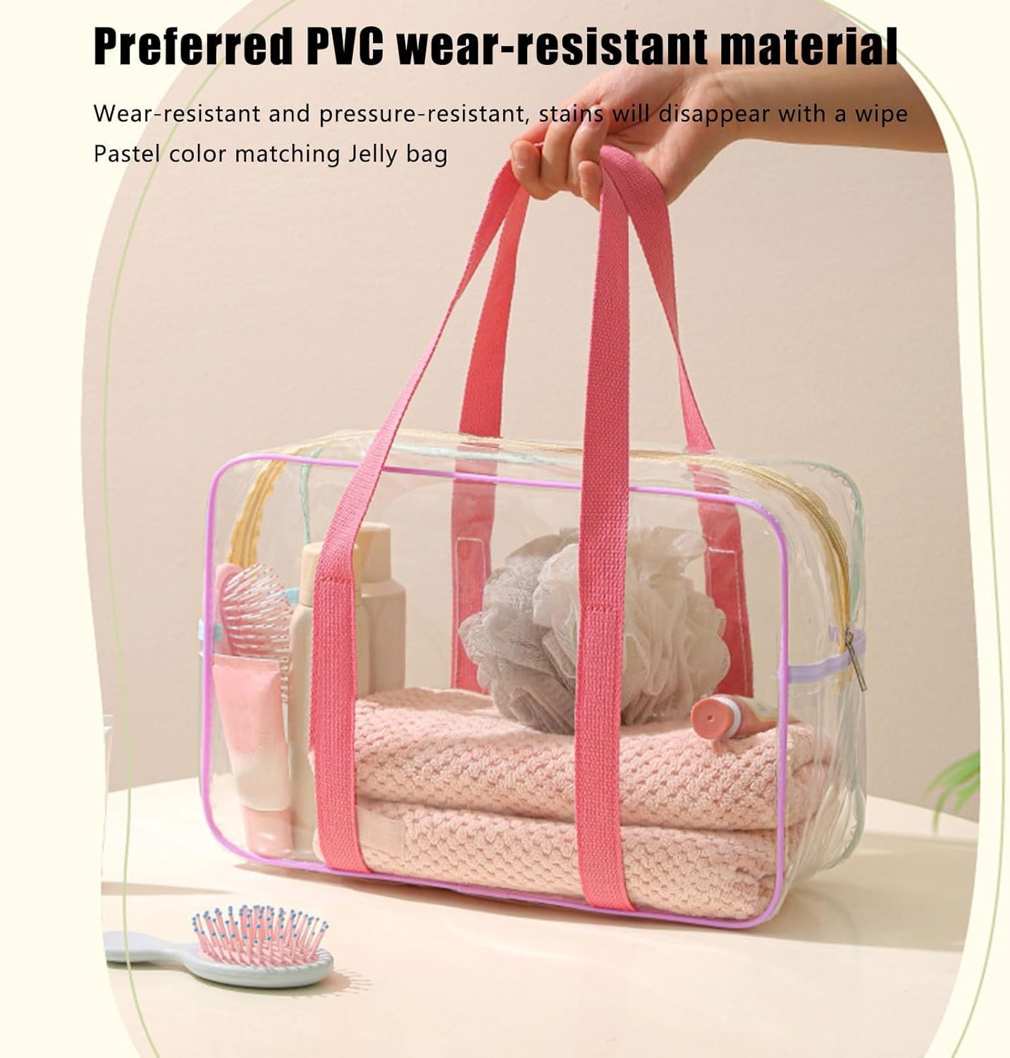 Clear Makeup Bag, Portable Airplane Cosmetic Pouch, Water Resistant Zipper Toiletry Organizer, Travel Case for Airport, Gym, School, Work, Beach, 7.87 x 3.15 x 4.33 inches, Transparent