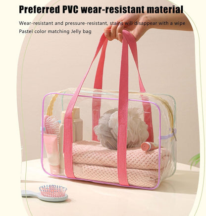 Clear Makeup Bag, Portable Airplane Cosmetic Pouch, Water Resistant Zipper Toiletry Organizer, Travel Case for Airport, Gym, School, Work, Beach, 7.87 x 3.15 x 4.33 inches, Transparent