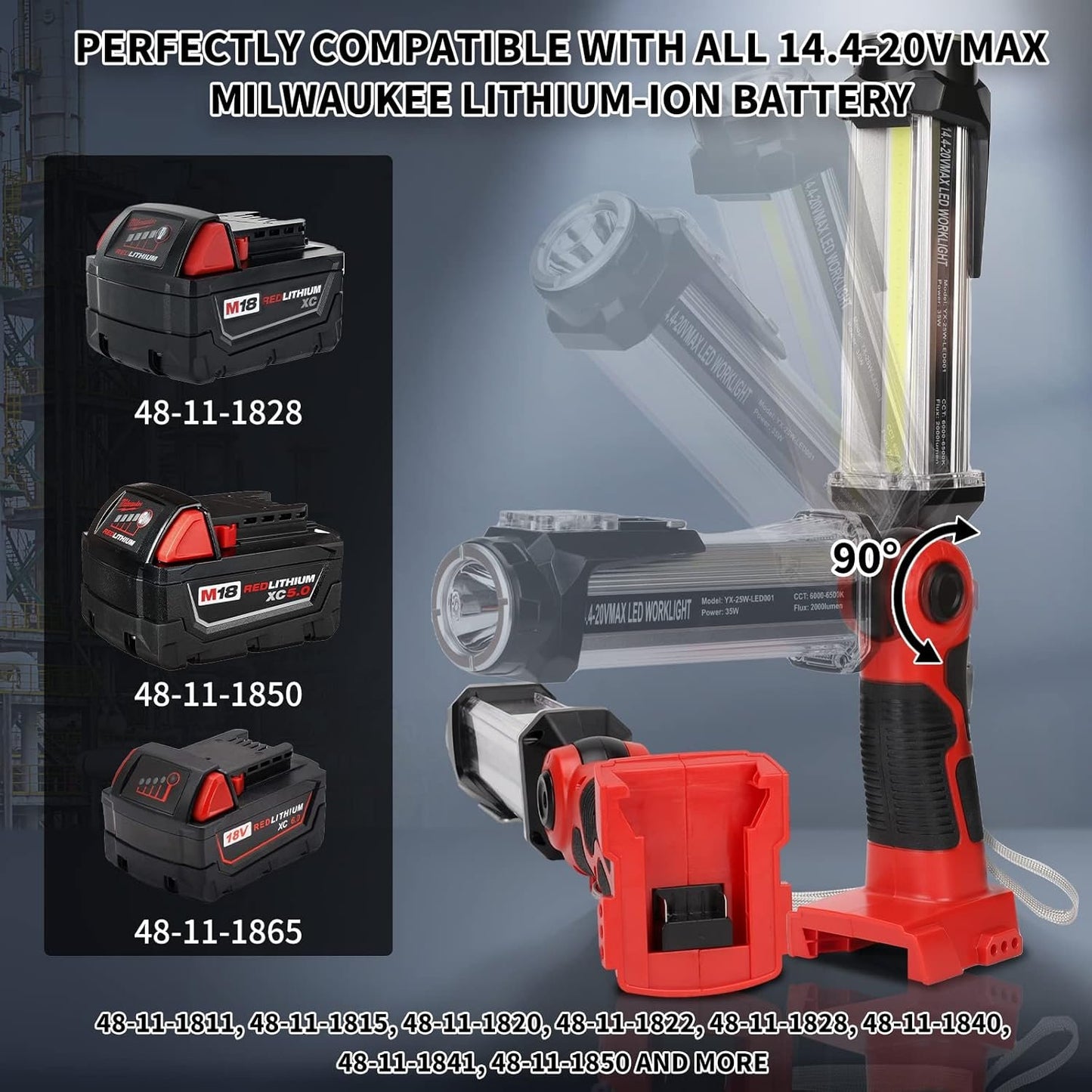 Taingwei 2000LM LED Work Light for Milwaukee m18 18v Lithium Battery, 25W Flashlight for Camping, Car Repairing, Emergency and Job Site Lighting