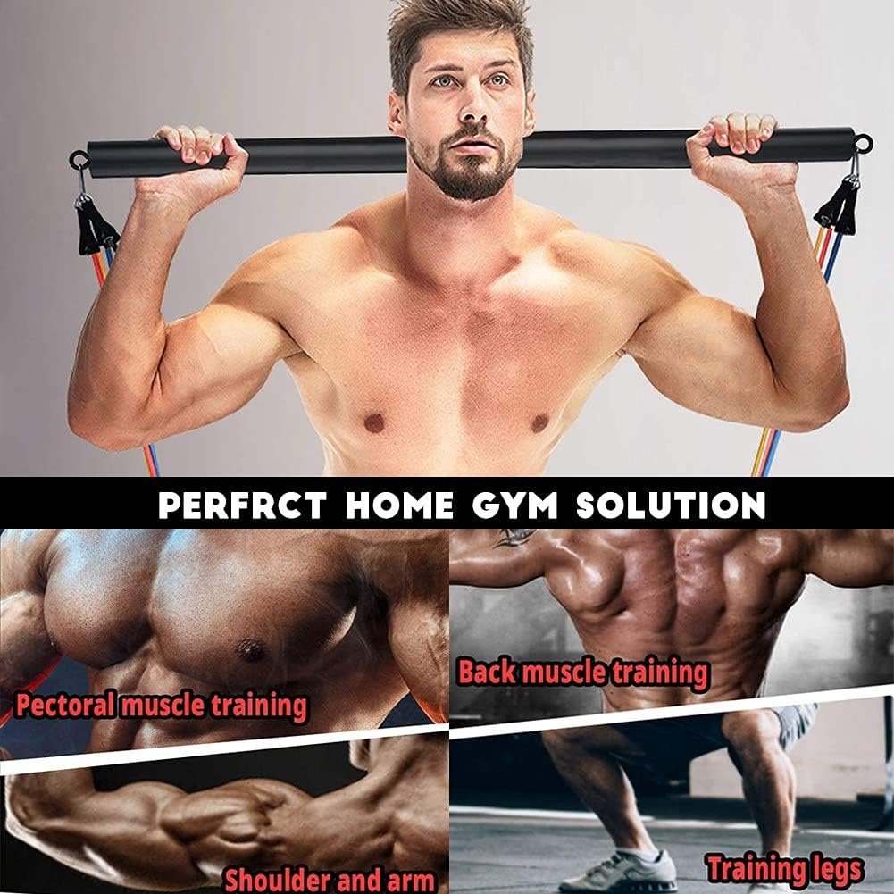 OYINDIZ Resistance Band Bar, Home Gym Workout Pilates Bar 38Inch Strength Training Exercise Bar Heavy Duty Lifting Fitness Bar for Resistance Band Training, Core Muscle Training