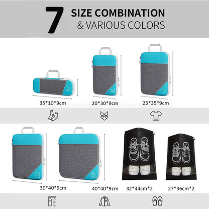 Compression Packing Cubes, Set of 9 Areaphmet Travel Packing Organisers travel packing cubes set Compression Bags for Travel Luggage Organizers for Suitcases Travel Accessories (Skyblue- 9pcs)