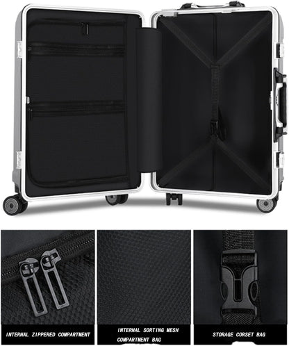 GUHPZA Valigia AntiGraffio e Resistente alla Pressione, Porta di Ricarica, Blocco Password, Valigia Trolley Regolabile in Altezza per Viaggi di Lavoro (Telaio Nero Argento B)