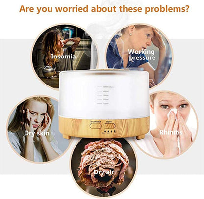 500Ml Aromatherapy Essential Oil Diffuser Remote Control Ultrasonic Air Humidifier with 7 Color Led Light H1
