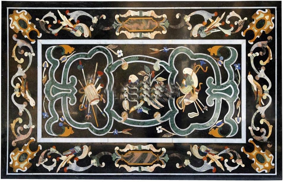 craftslook Black Marble Dining Table Top Marquetry Inlay Restaurant Decor Art
