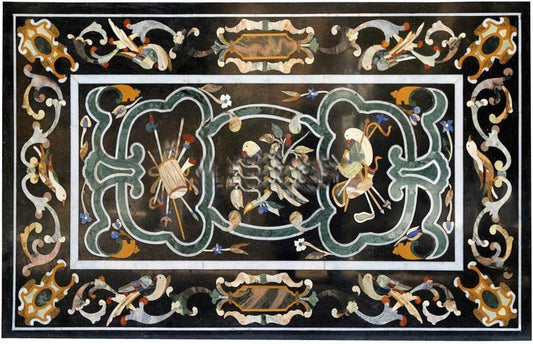 craftslook Black Marble Dining Table Top Marquetry Inlay Restaurant Decor Art