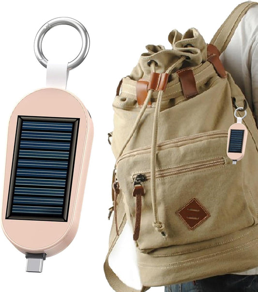 Solar Charging Type C Port - Bank | Type C Solar Powered Bank with Keychain | 3000mAh Bank Portable Charger with Wireless Watch Charging for Travel Outdoor Camping