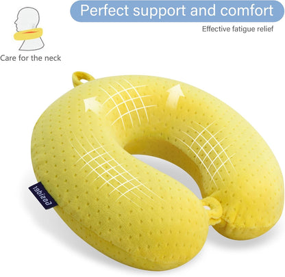 Travel Pillow Memory Foam Neck Pillow for Airplanes Neck Pillow for Traveling, Car, Home, Flight Portable Pillow for Sleeping Provide Head Neck Support Rest Yellow