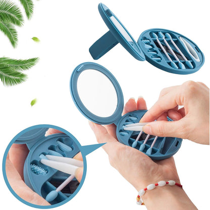 Strogem Reusable Cotton Swabs with 1 Mirror for Makeup Application and Cleaning, Multifunctional Portable Washable Silicone Q-Tip (Blue)