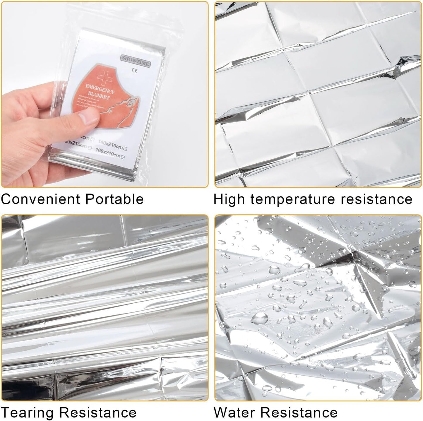 6 Pack Camping Emergency Blankets, 210 * 160cm Mylar Thermal Blanket, Portable First Aid Foil Blanket for for Outdoor, Camping, Hiking, Travel