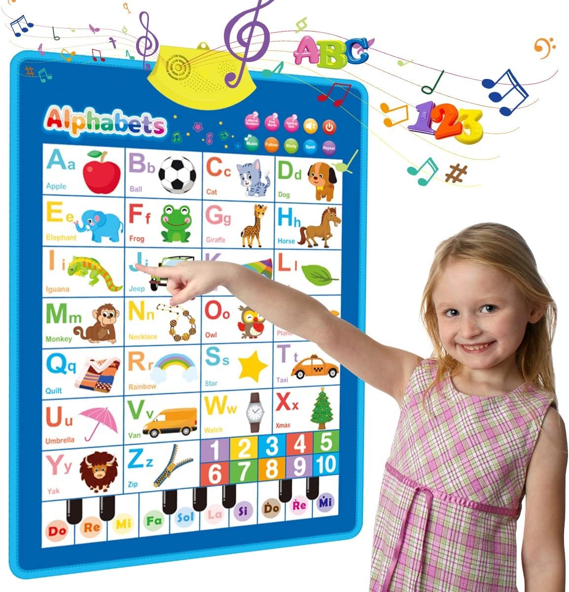 REMOKING Electronic Interactive Alphabet Wall Chart,Talking ABC & 123s & Piano Keyboard Poster,Great Educational Toys for Toddler 1-3, Fun Learning at Preschool, Kindergarten for Boys & Girls