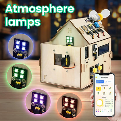 KEYESTUDIO ESP32 Smart Home Starter Kit for Arduino and Python, Electronics Home Automation Coding Kit, Wooden House DIY Sensor Kit STEM Educational Set for Adults Teens 15+