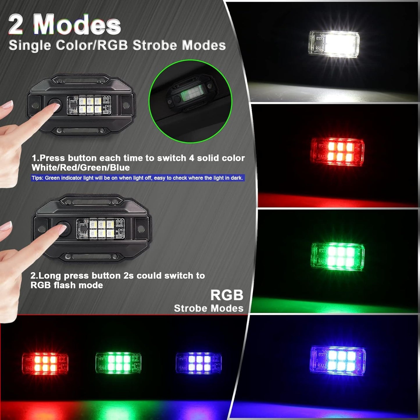 UTV Dome Light with RGB Strobe, POVTOR Universal Roll Bar Mount Car LED Interior Light Roll Cage Map Light Utility Light for UTV ATV Polaris RZR Can Am Truck Car-White/Red/Green/Blue/RGB Strobe