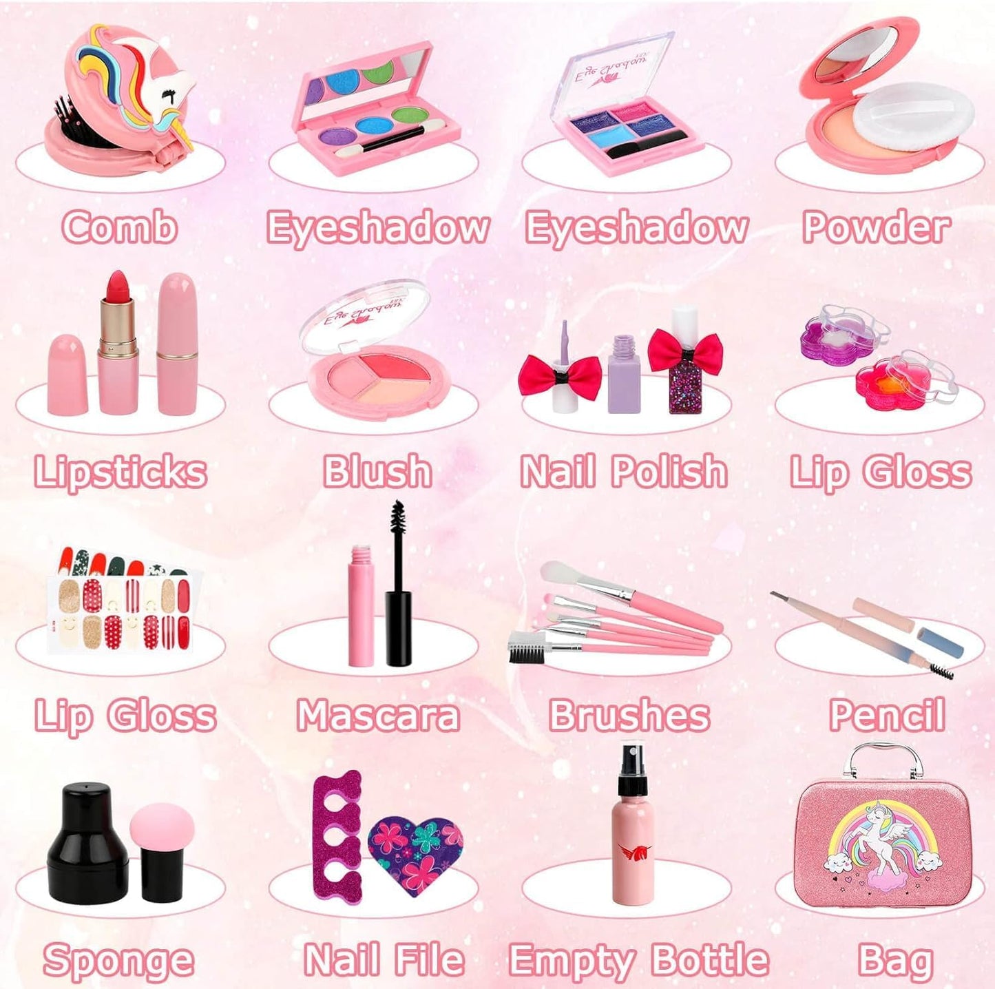 Kids Makeup Kit for Girls, Real Washable Makeup Toy for Little Girl Princess Play Make Up Birthday Gift Toy for Toddler Kid Girls Children Age 4 5 6 7 8 9 10 Year Old