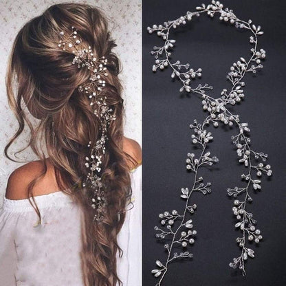 denifery Makeup Bridal Jewelry Rose Gold and Gold Silver Extra Long Pearls and Crystal Beads Bridal Jewelry Bridal Hair Accessories