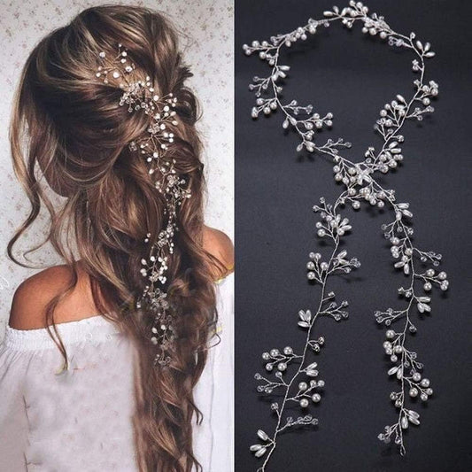 denifery Makeup Bridal Jewelry Rose Gold and Gold Silver Extra Long Pearls and Crystal Beads Bridal Jewelry Bridal Hair Accessories