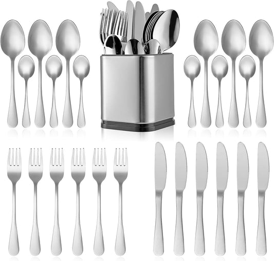 RAXCO Tableware Cutlery Set for Home and Restaurant - 24 Pieces Flatware Set with Knives, SUS304 Stainless Steel Forks Spoons Teaspoons,Anti-Rust Cutlery Service for 6