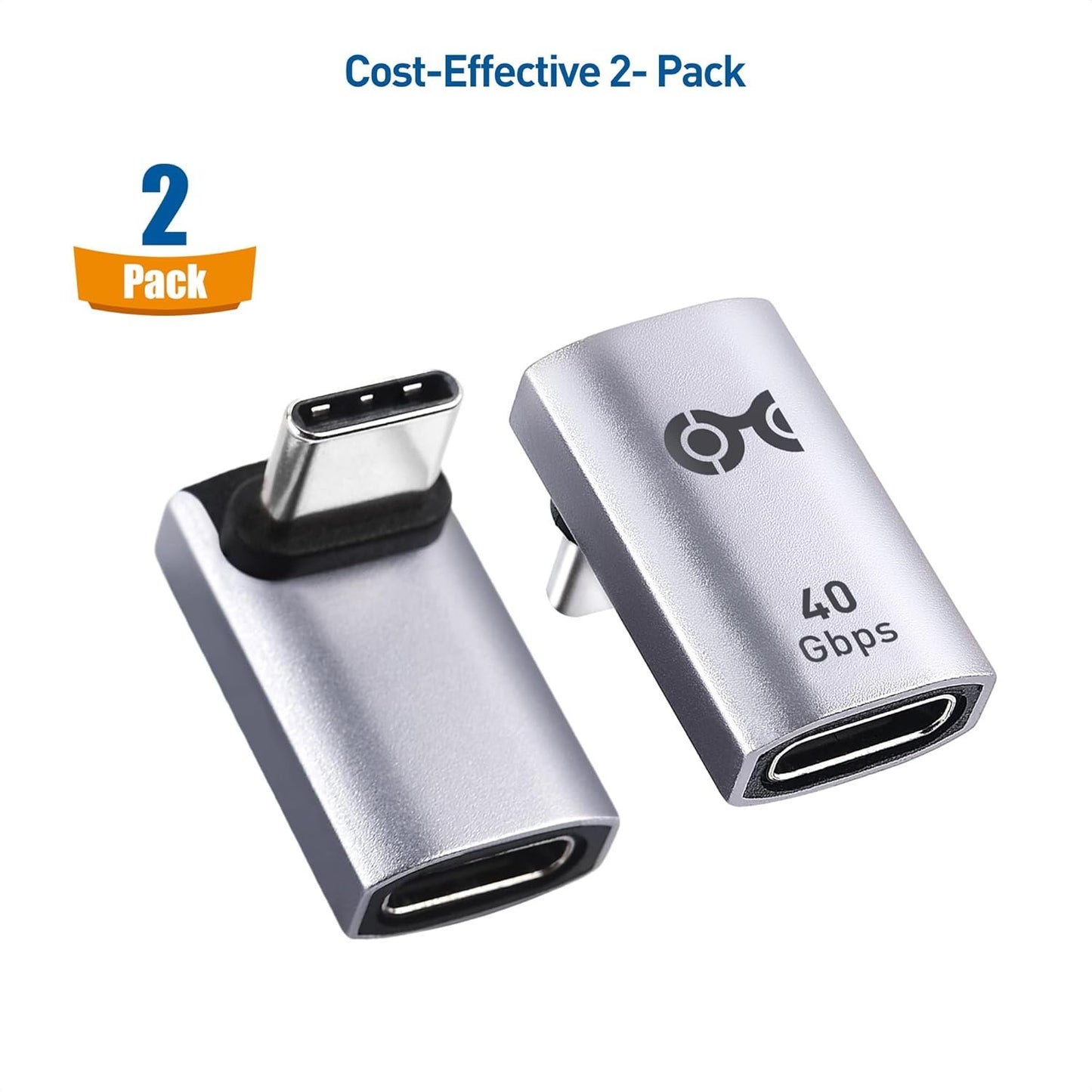 Cable Matters 2-Pack 40Gbps Right Angle USB C Adapter with 240W PD (90 Degree USB C Adapter) in Black - Thunderbolt 4, Thunderbolt 3, USB 4 Port Compatible with iPhone 15, iPad Pro, Steam Deck