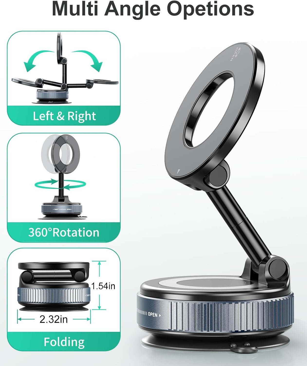 Vacuum Magnetic Car Phone Holder for MagSafe, 360°Magnetic Phone Holder for Car Hands-Free Suction Cup Car Phone Holder Mount for Car/Gym/Mirror/Shower, Cell Phone Holder for iPhone 16 15 14 Android