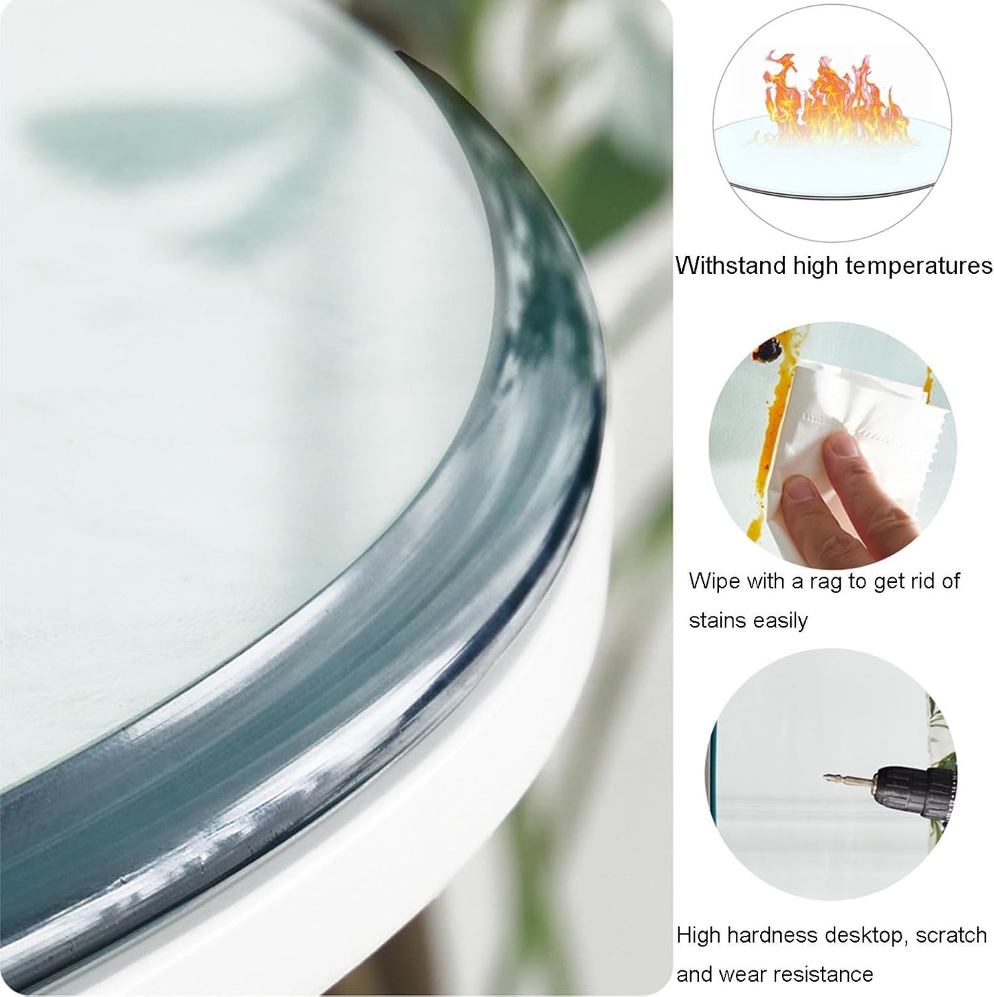 Tempered Glass Dining Table, Round Crystal Tabletop, Elegant Clear Glass for Dining Room, Sizes 35cm to 100cm, Modern Design, Durable, Easy to Clean