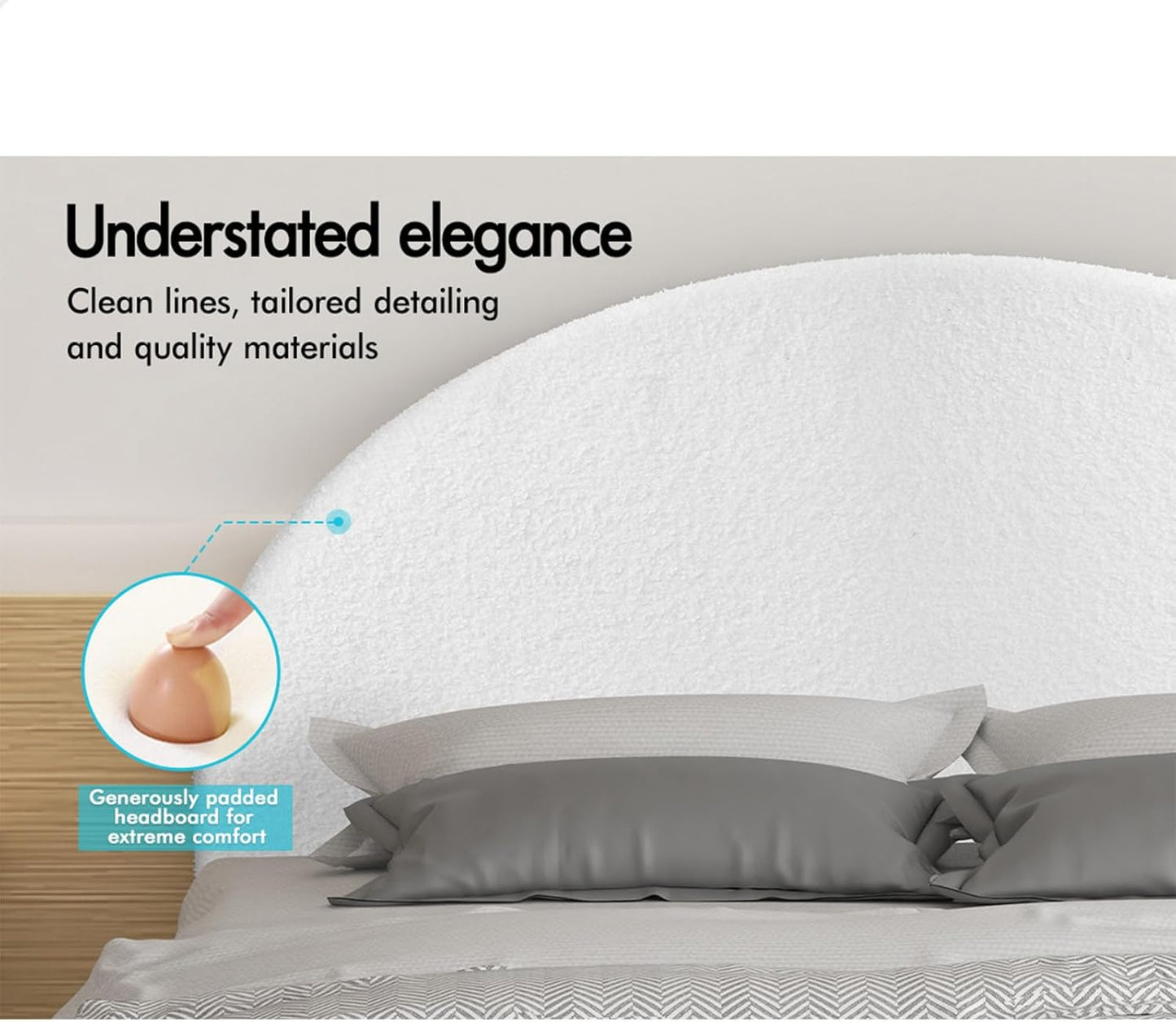 ALFORDSON Bed Frame Base Double Size with Boucle Fabric Upholstery, Bed Platform Foundation with Headboard for Mattress Topper, Calla Boucle White