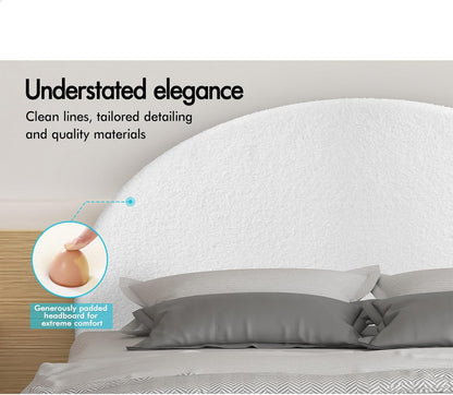 ALFORDSON Bed Frame Base Double Size with Boucle Fabric Upholstery, Bed Platform Foundation with Headboard for Mattress Topper, Calla Boucle White