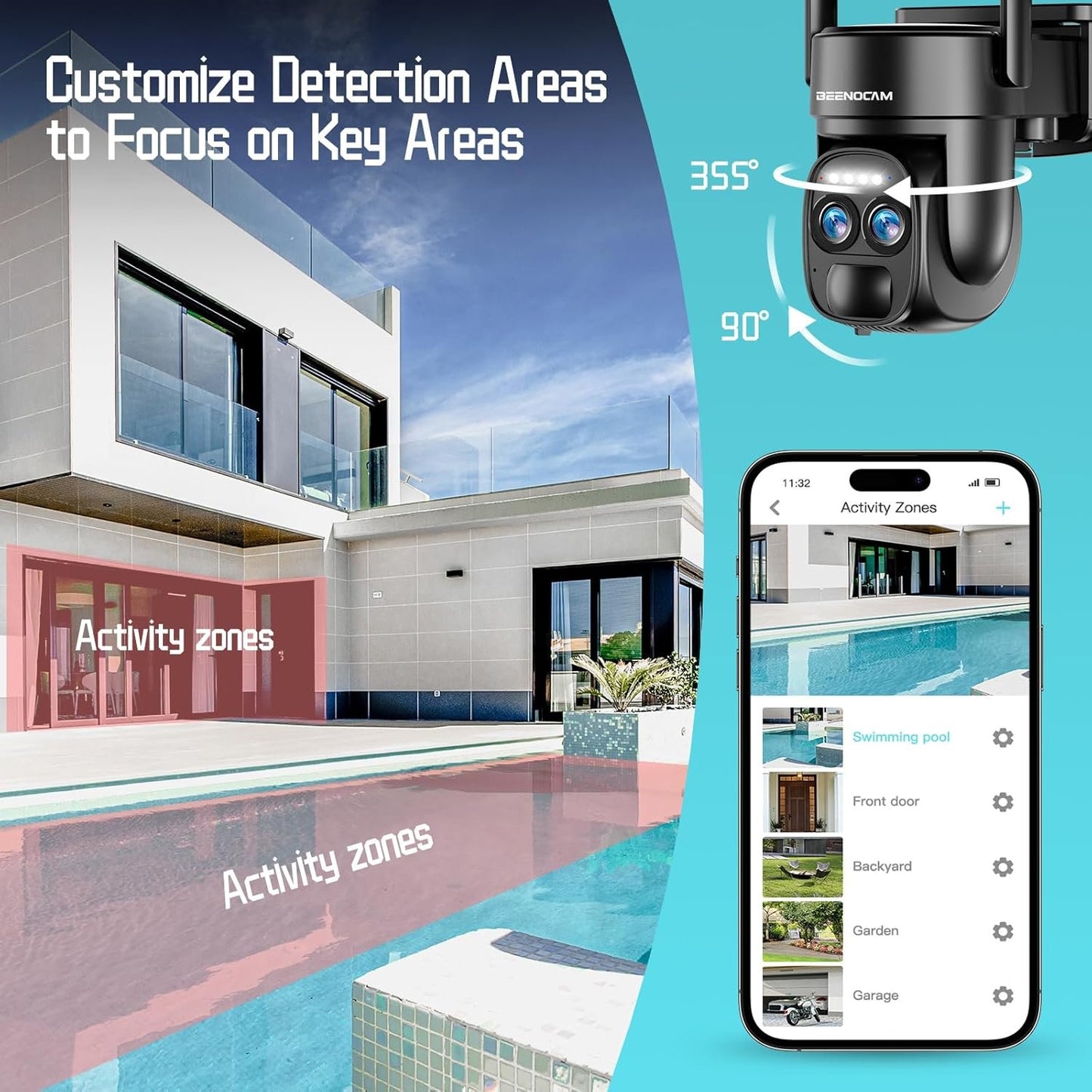 4K 8MP Solar Security Cameras Wireless Outdoor Battery Powered,360Â°PTZ Wireless Cameras for Home Security with Spotlight Siren, 5Dbi Dual antenna,PIR Human Detection,Color Night Vision,2-Way Talk