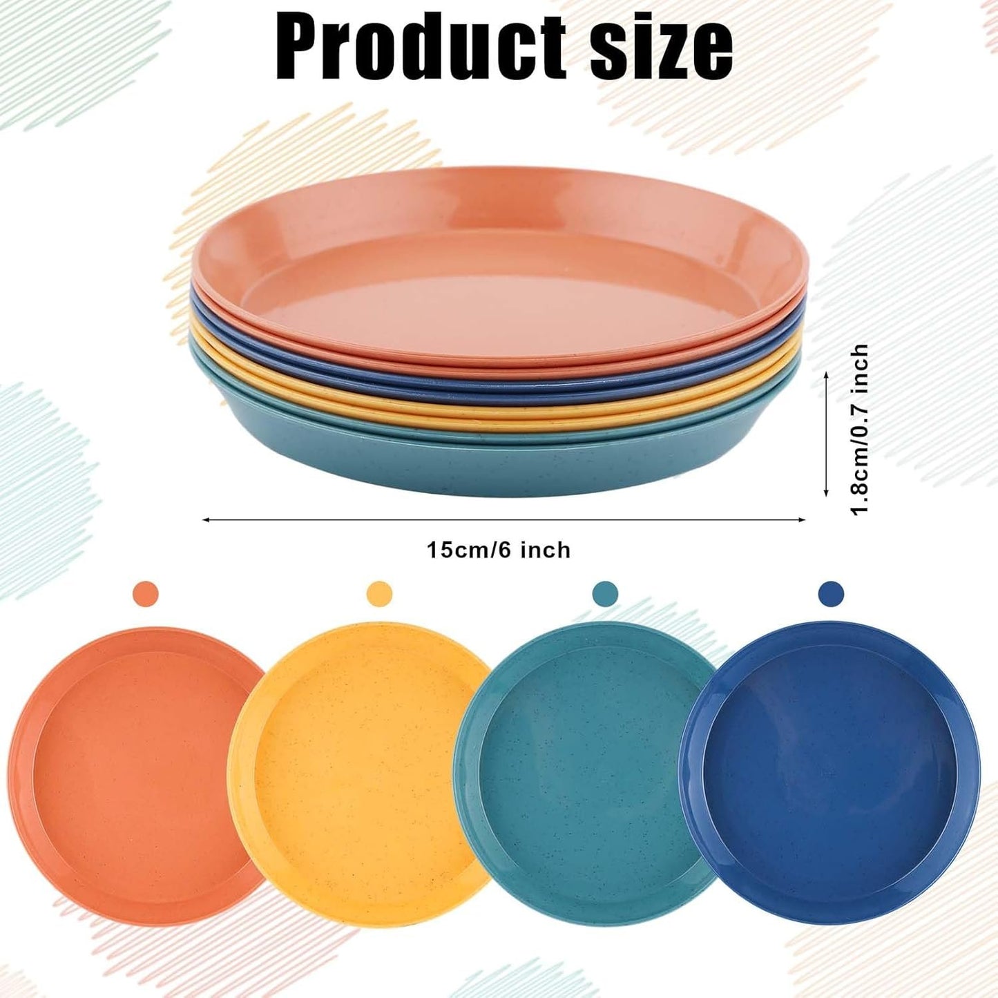 8pcs Cat Food Bowls, 6 inch Whisker Fatigue Cat Bowls for Food and Water Wheat Straw Shallow Wide Cat Dish Plates Colorful Kittens Wet Feeding Watering Tray for Pet Cats Dogs