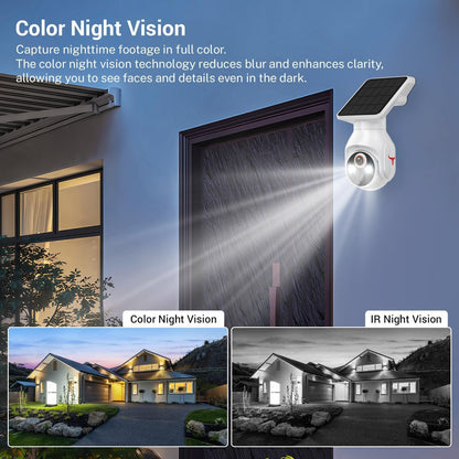 1080p Security Camera Wireless with Solar Panel, Smart AI Human Detection, 2-Way Audio, Color Night Vision, 2.4G WiFi, Cloud Storage, Indoor/Outdoor Surveillance Bullet Cam (WiFi)