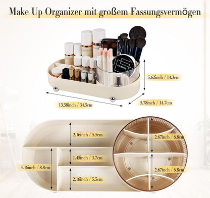 ilauke 360° Rotating Makeup Organizer with Drawers - Multifunctional Vanity Table Organizer for Bathroom and Bedroom, Generous Capacity, Bathroom Organizer (Beige)