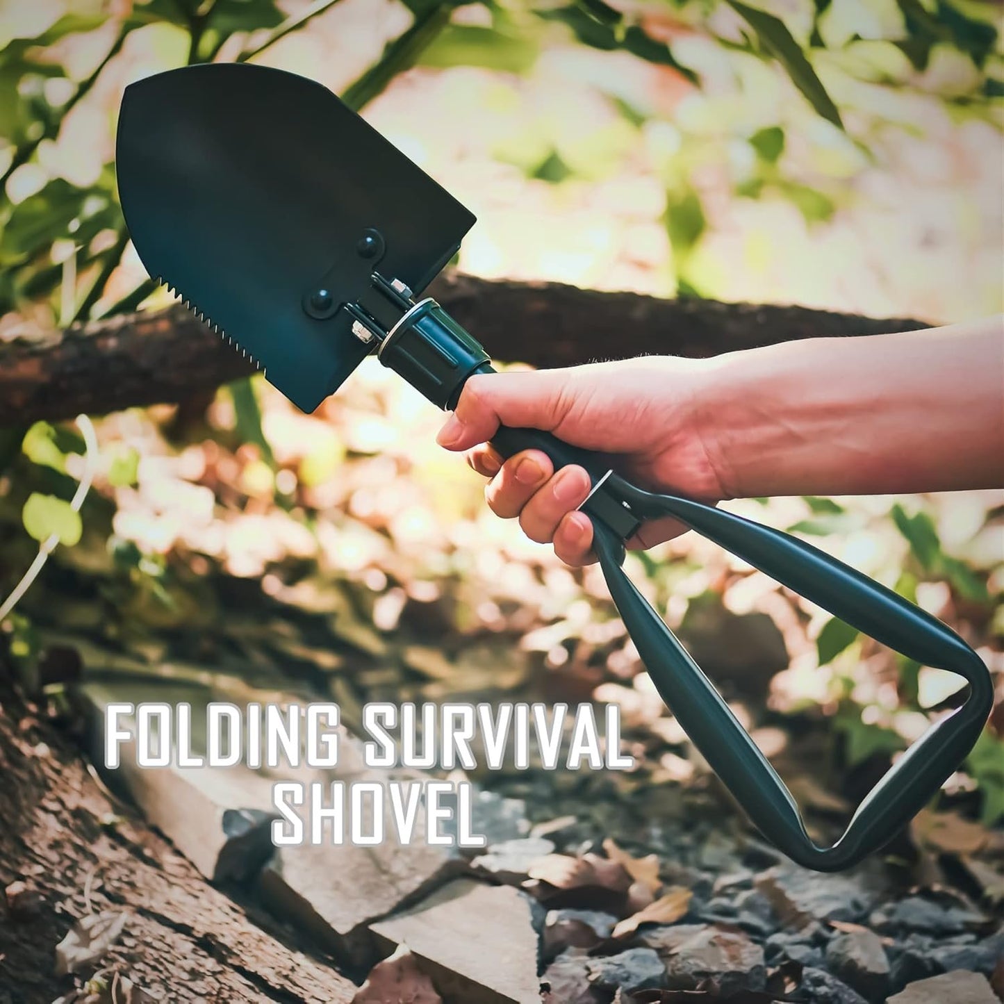 KNINE OUTDOORS Survival Shovel with Axe Set, Fixed Blade Knife, Camping Knife with Rope Handle, Folding Saw, Knife Sheathes, Hunting Knife Set of 9