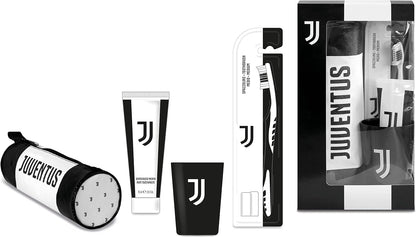 Naturaverde | Kids Football Team Juventus Oral Care Kit, Manual Toothbrush with Medium Bristles, Mint Toothpaste 75 ml, Cup with Logo and Case with Logo