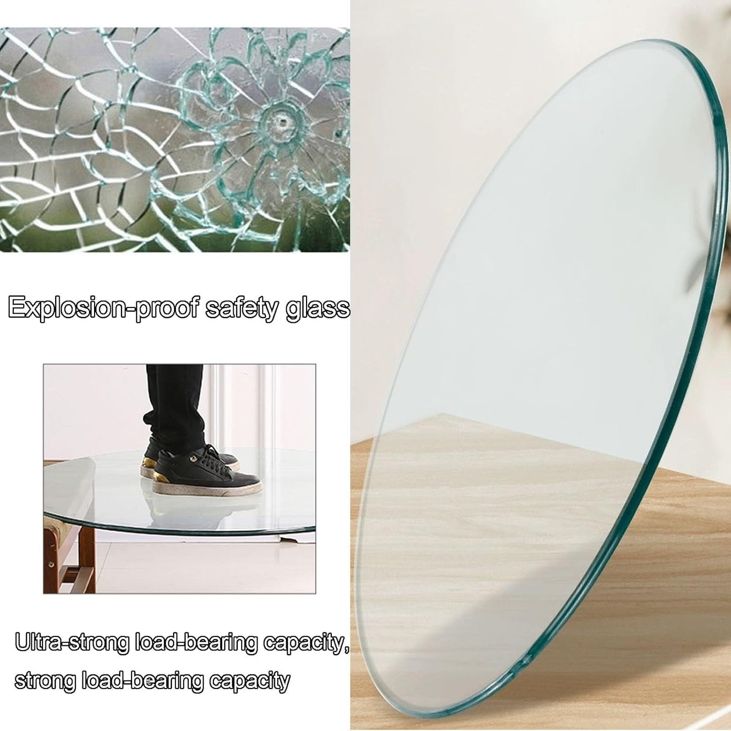 Round Tempered Glass Dining Table, Crystal Clear Tabletop for Dining Room, disponibile in 35 cm, 55 cm, 68 cm, 80 cm, 100 cm, dimensioni stilish Glass Table for Home Decor