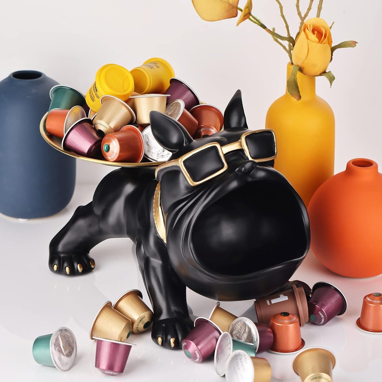 Bulldog Tray Statue Storage Tray Keychain Candy Jewelry Tray Suitable for Home Decor,Modern Art,Dining Table,Small Items Tray