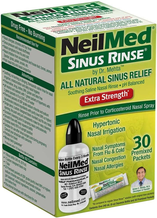 NeilMed Sinus Rinse Extra Strength Hypertonic Kit with 30 Premixed Packets