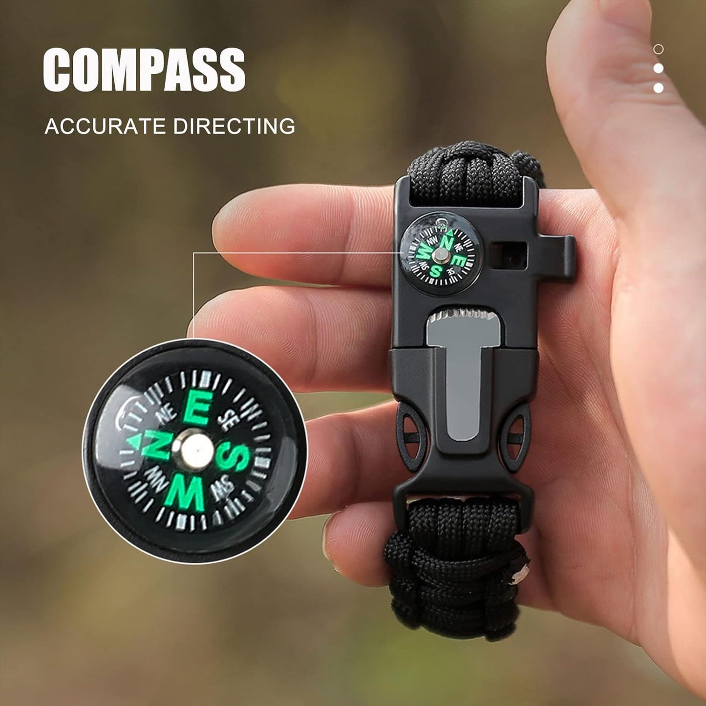 2 Pack Adjustable Paracord Bracelets Kit, Ourtdoor Survival Bracelets Gift with Firestart Whistle Loudest Camping Compass