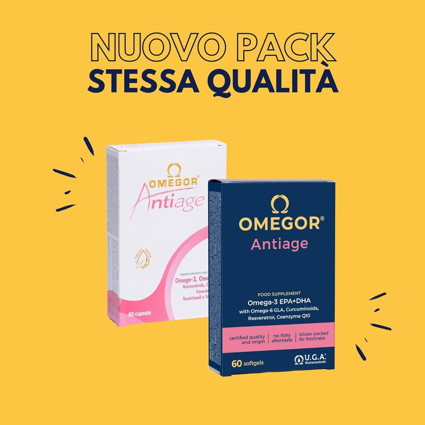 OMEGOR Anti-Aging with Omega 3 and 6 - Antioxidant Skin Supplement Against the Signs of Aging with Coenzyme Q10, Resveratrol, Alpha Lipoic and Turmeric (60 Capsules)