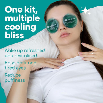Medi Grade Cooling Ice Face Mask and Eye Mask for Puffy Eyes, Hangovers & Migraine Relief – Self Care Pack with ChillGel Technology – Includes Cooling Eye Pads and Storage Bag