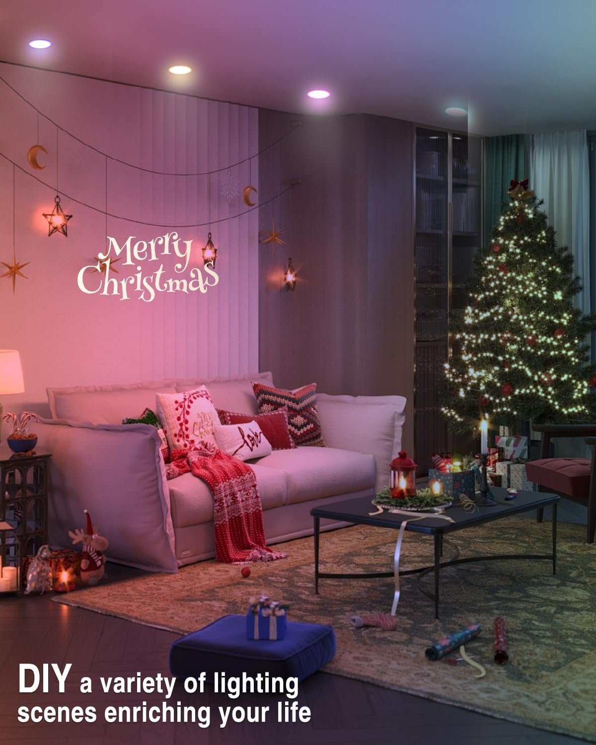 6Pack Smart led RGB Recessed Lighting 6Inch,Color Changing Canless LED Downlight with Remote Control,2700K-6500K,2.4GHz Wi-Fi Bluetooth 12W 1200lm,Work with Tuya App,Alexa & Google Assistant