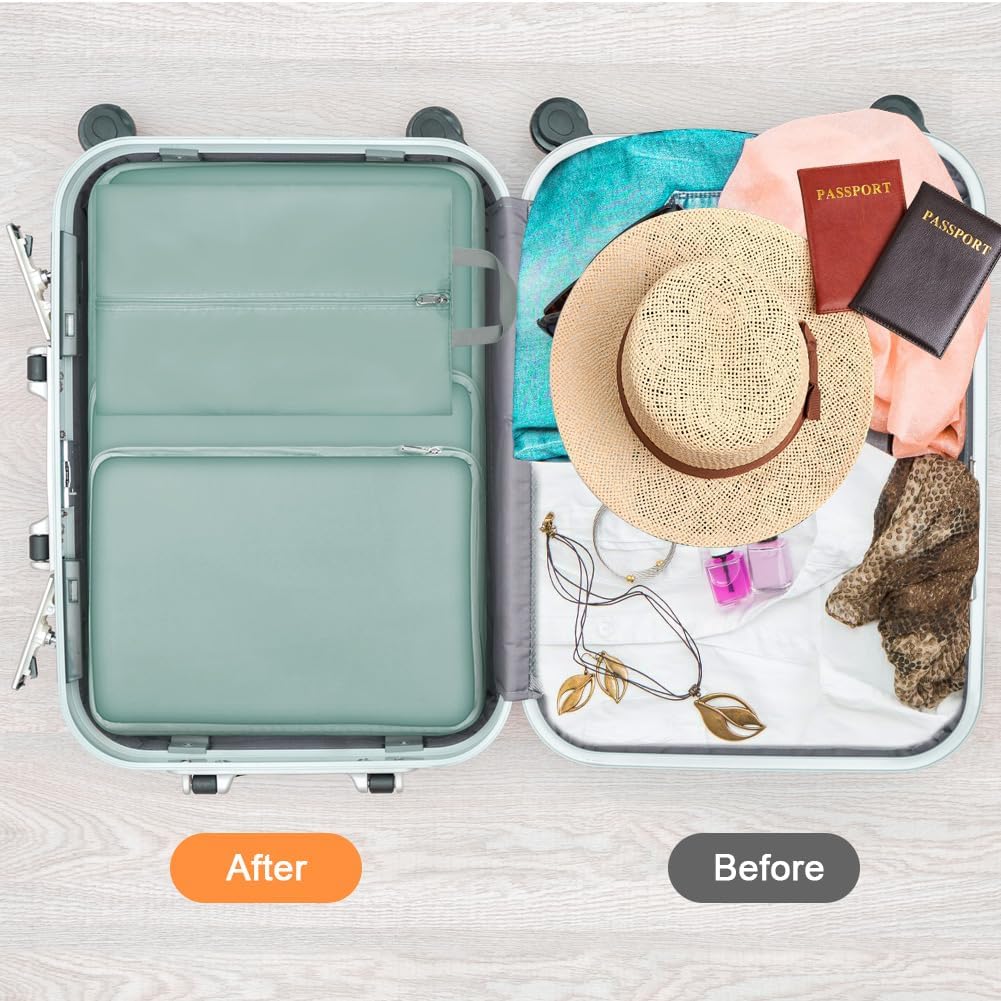 OSDUE Suitcase Organizer, 4 Pieces Travel Cube System, Separators Travel Pouches, Travel Organizer, Clothing Underwear Footwear Organizers Sacks Storage Suitcase Set, Dark Grey