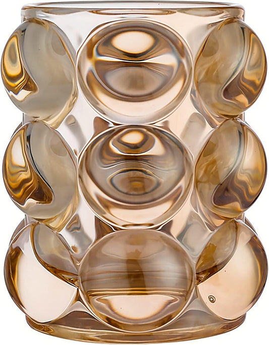 Pen Pencil Container Multi-Purpose Bubble Design Glassware Comb Makeup Brush Holder Office Desk Accessories Storage Cosmetic Tools Organizer Cup (Amber)