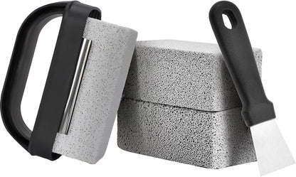 Griddle Stone Grill Brick - Grill Bricks Cleaning Block Barbecue Grill Cleaner Pumice Stone for Blackstone Griddle Accessories Flat Top Brick -3 PCS Grill Cleaning Bricks with Handle