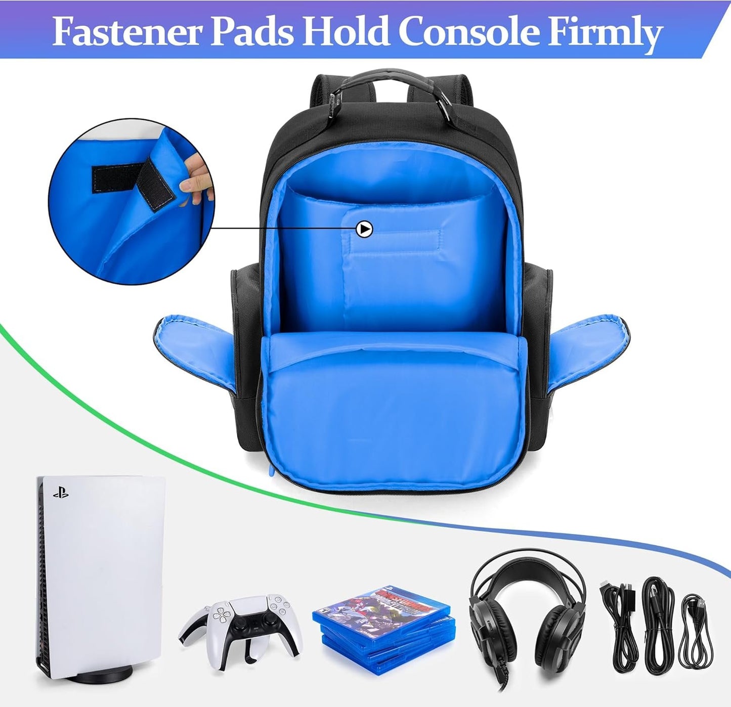 PGmoon Console Backpack Compatible with PlayStation 5/PS5 Slim/PS5 Pro, Travel Carrying Case Bag with Protective Liner, Fits 15.6’’ Laptop, Controllers and Most Gaming Accessories (Patent Design)