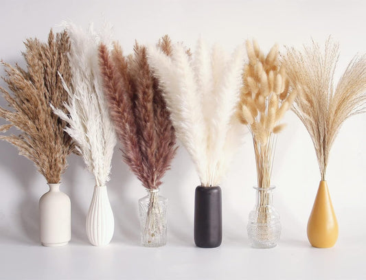 110pcs Dried Pampas Grass Bouquet,Boho Table Decoration,Dried Bunny Tails Flowers,Brown Pompas,White Pampas Grass for Wedding,Rustic Party,Baby Shower Decorations