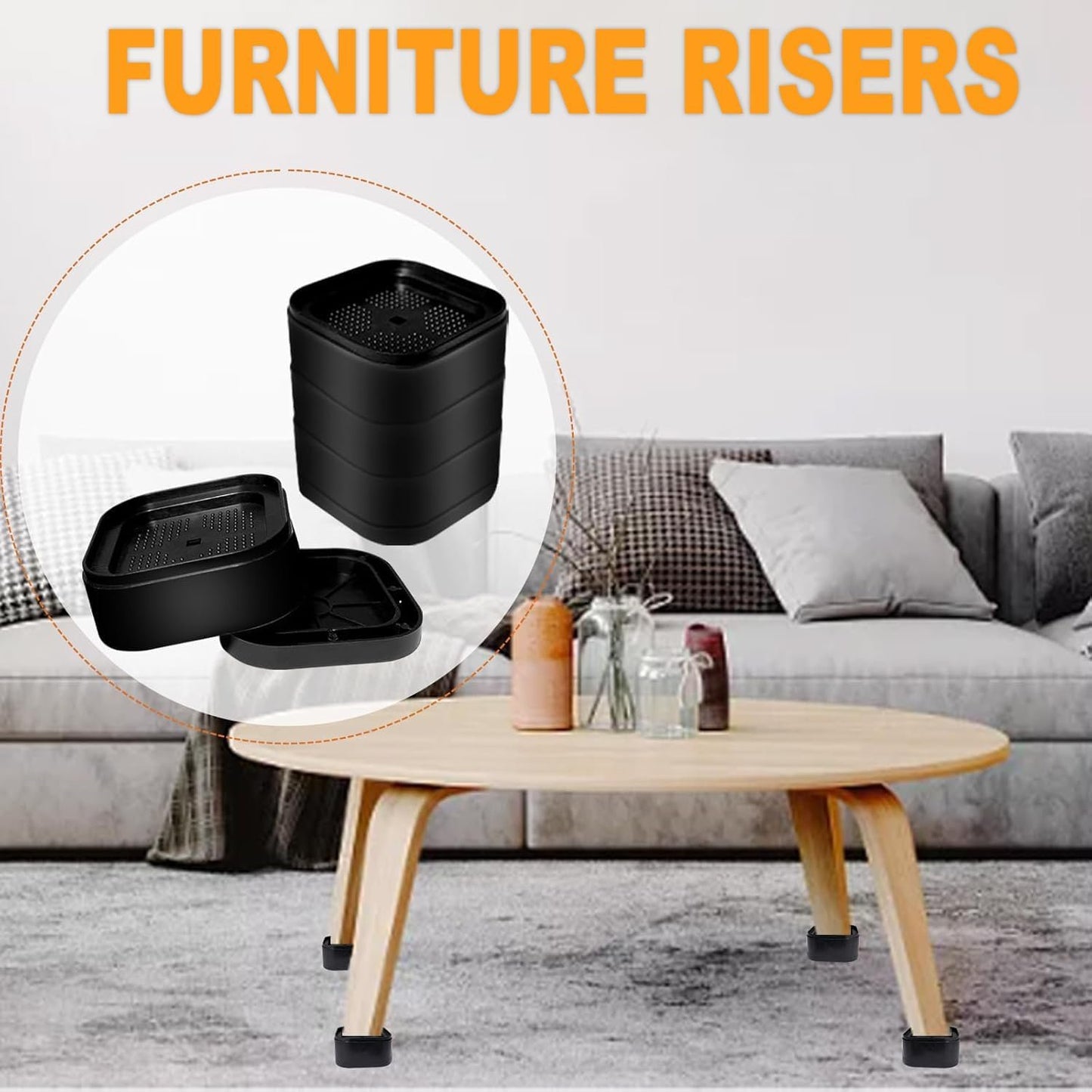 IONPSHG 12 Pack Furniture Risers Stackable Table Risers 1.38 Inch Heavy Duty Adjustable Bed Table Leg Extender Furniture Leg Risers Furniture Lifts Support for Beds Desks Sofa Tables and Chairs
