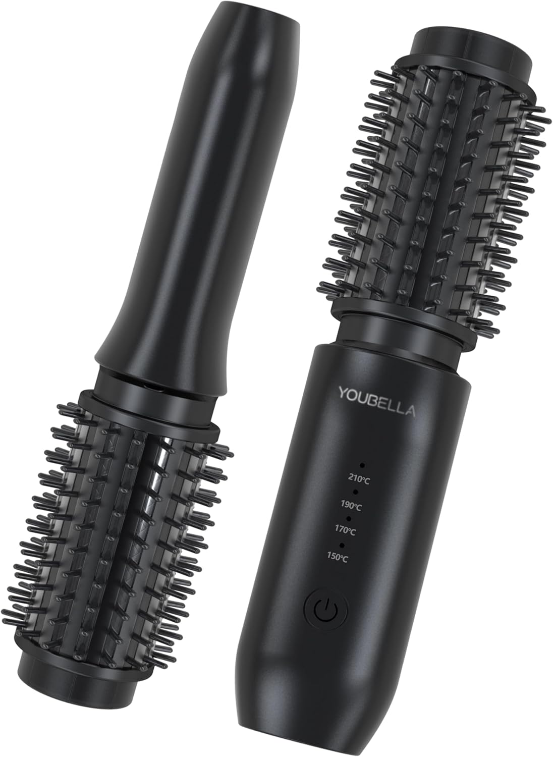 Cordless Hair Curling Iron Brush, Mini Travel Hot Straightener Comb, 3-in-1 Portable Wave Curling Wand, 1.5″ Ionic Heated Brush, USB Rechargeable Hair Curler, Black