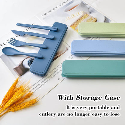 4 Sets Portable Utensils Set with Case, Travel Camping Cutlery Set, Colorful Cutlery Set Chopsticks Fork Spoon Knife with Case, Flatware Sets for Kids Adults, Camping Eating Utensils Sets