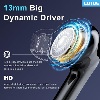 Wireless Earbuds, Bluetooth 5.3 Headphones with 48H Playtime Deep Bass Stereo LED Power Display Charging Case, IPX5 Waterproof Earphones with Mic for Sports, Workout COTOE
