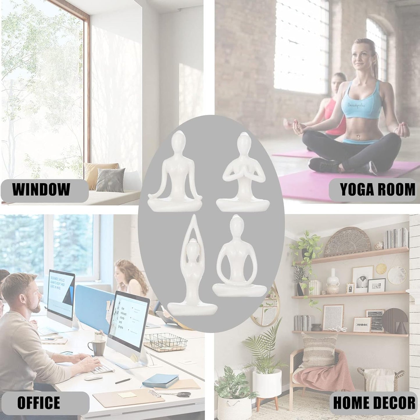 4pcs Yoga Statues Women Zen Decor Figurines Meditation Table Decoration Sculpture Spiritual Accents Shelf Decorations for Home Living Room Bedroom Office White